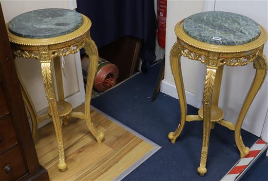 A pair of Louis XV style giltwood marble topped jardiniere stands, H.75cm